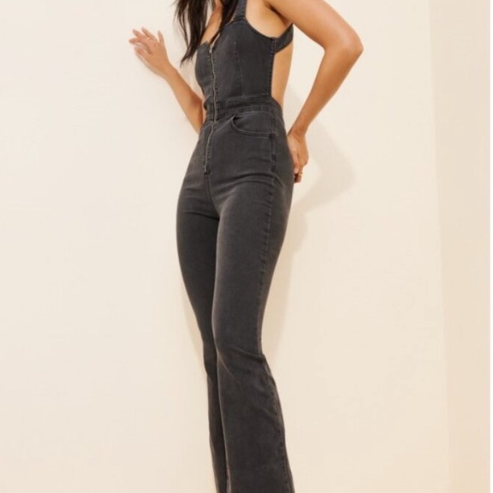 Free People We The Free CRVY 2nd Avenue Flare Jumpsuit in Washed Black